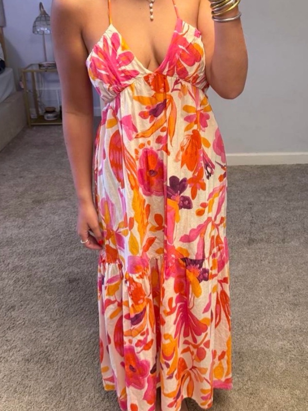 Zara Pink & Orange Floral Maxi Dress